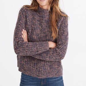 Madewell Pointelle Mock neck Pullover Sweater Heather Eggplant-